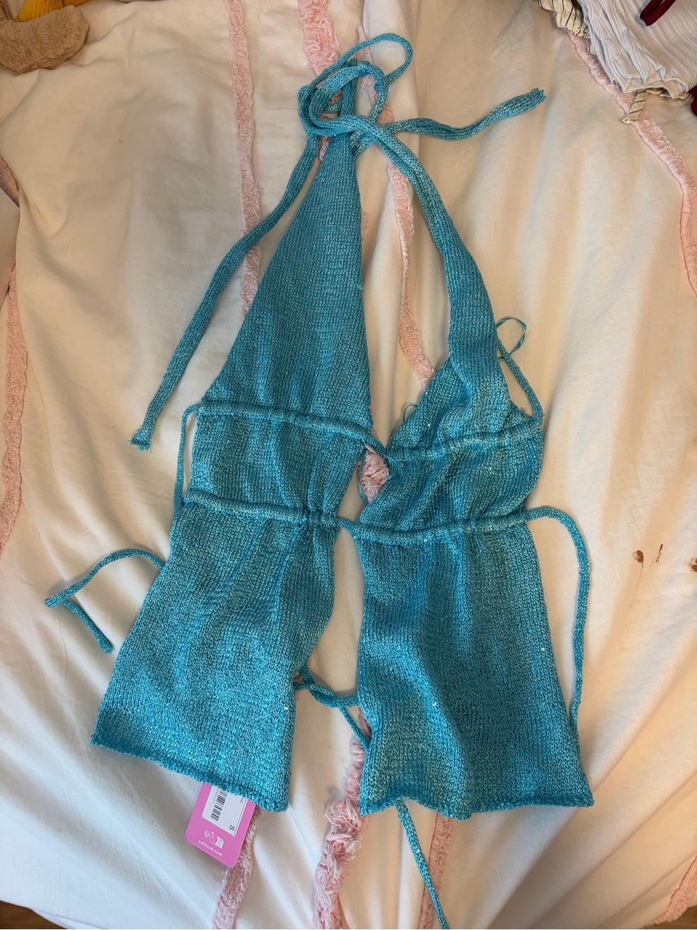 Bright Teal Knit Halter Crop Top